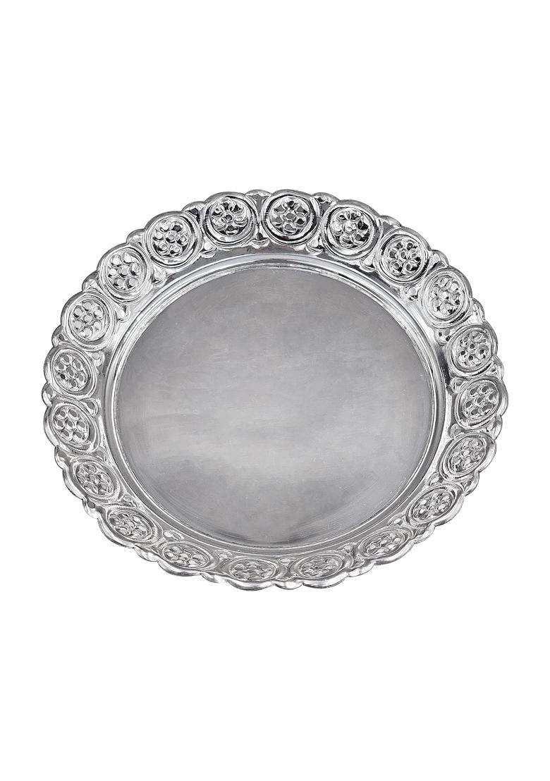 MAA Silver Pure Silver Pooja Thali Set with Plate Diya Bell and Bowl Perfect for Diwali Dhanteras Navratri - Indya