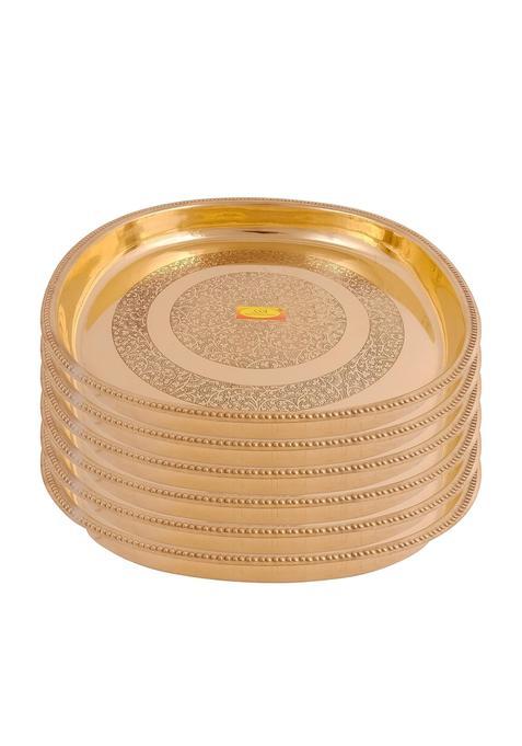 Shiv Shakti Arts Yellow Brass Thali Dinner Plate