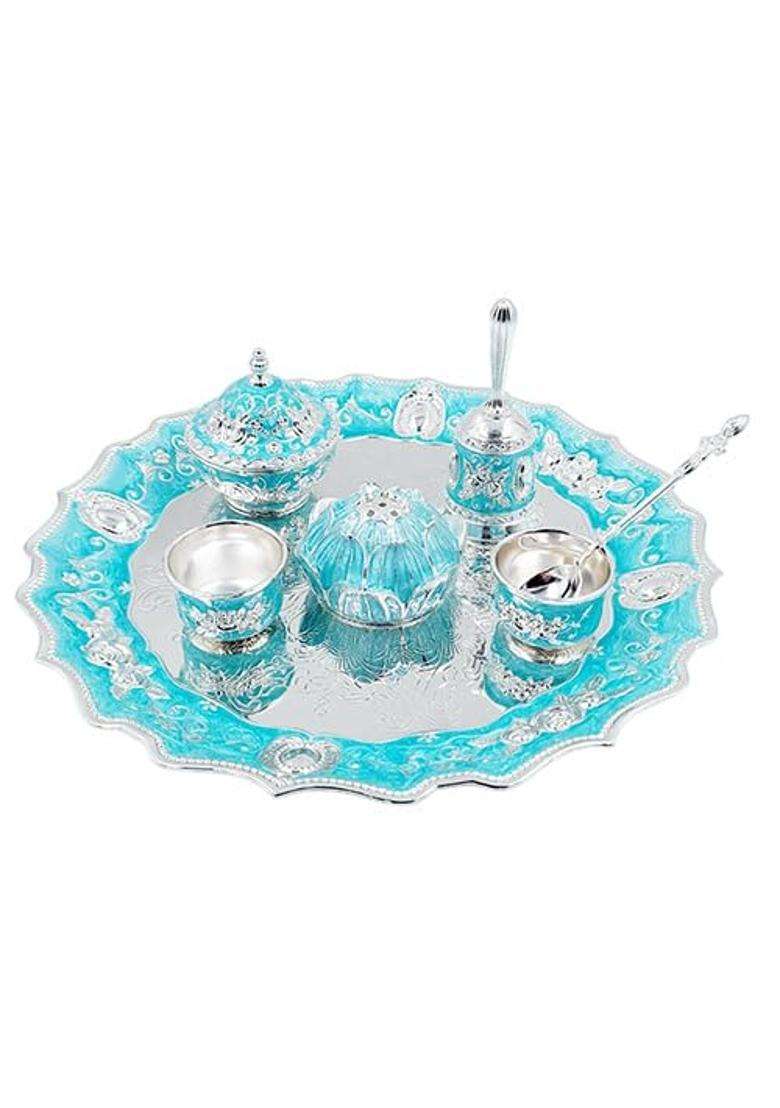 Sgr Handicrafts Premium German Silver Multicolor Pooja Thali Set Decorative Pooja Samagri Set with Kumkum Box - Indya