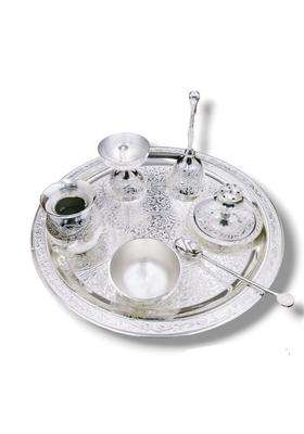 Krupanidhi Silver Plated Puja Thali Set Occasional Gift Puja Thali Decorative Wedding Gift Set of 7