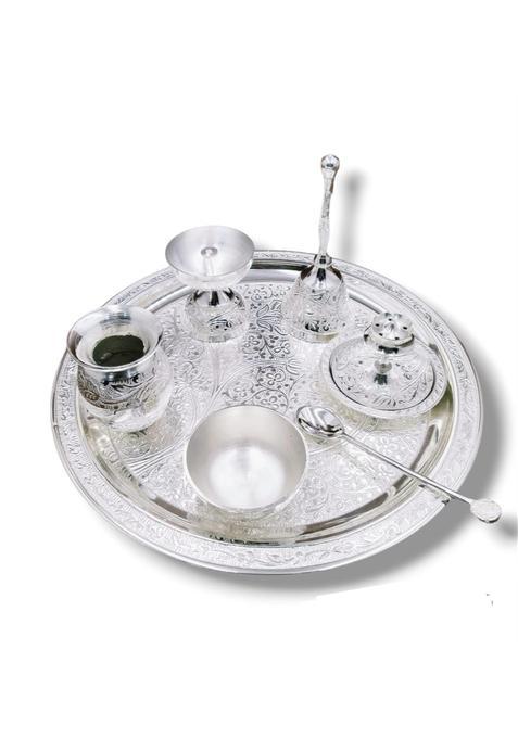 Krupanidhi Silver Plated Puja Thali Set Occasional Gift Puja Thali Decorative Wedding Gift Set of 7