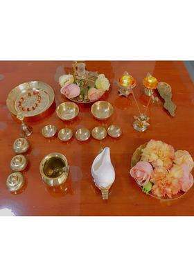 Hindu Pooja Thali Set Made in India Puja Set Classic Occasional Wedding Gift for Temple with Ganesha