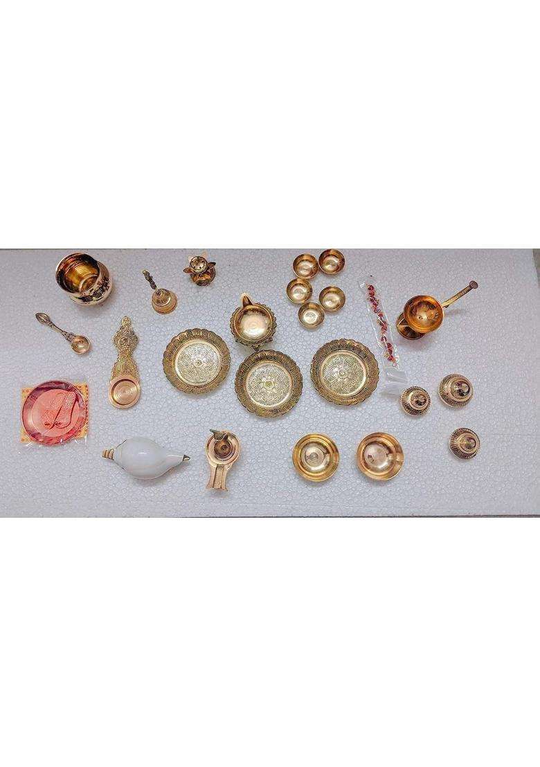 Hindu Pooja Thali Set Made in India Puja Set Classic Occasional Wedding Gift for Temple with Ganesha - Indya