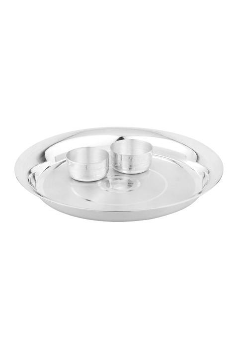 Jewelleryhut Pure Silver Thali Set with 2 Bowls Katori 1 Thali Size 13 Point 4 CM