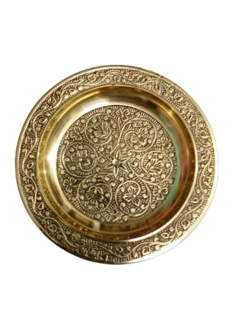 FINE Decor Traditional Brass Puja Thali 4 Inch Bhog Thali Pack of 9 - Indya