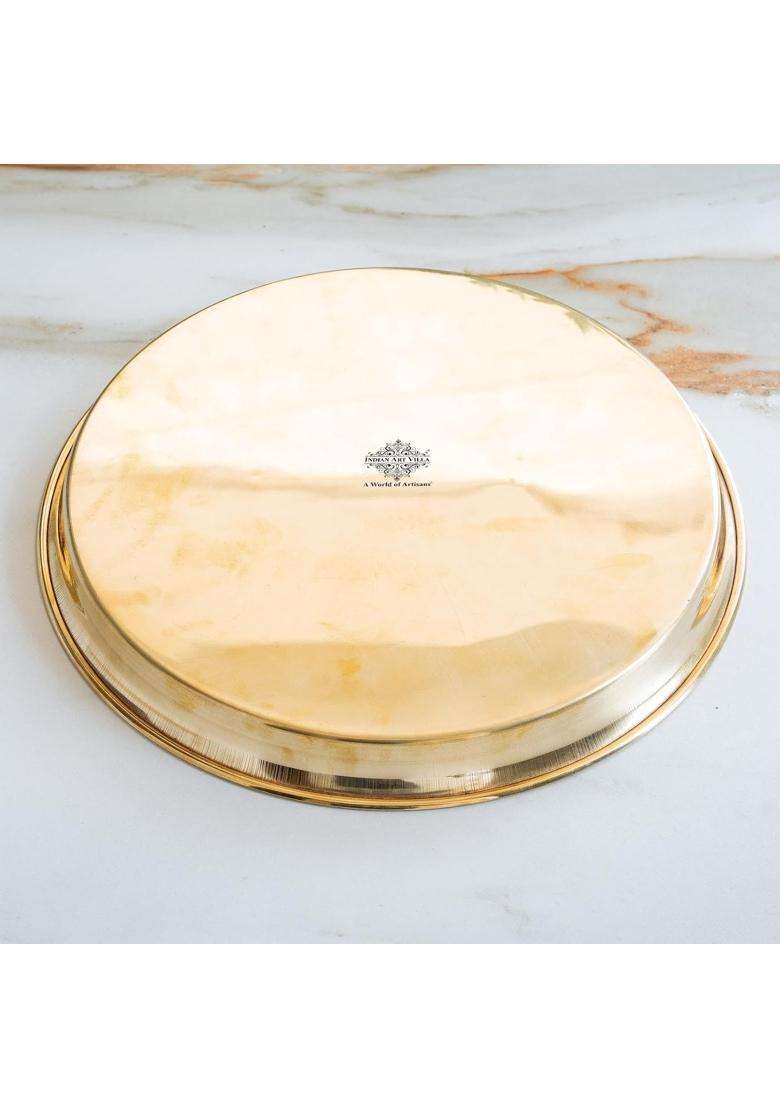 Indian ART Villa Gold Brass Embossed Thali Pure Brass Embossed Thali with Shine Finish Set of 1 - Indya