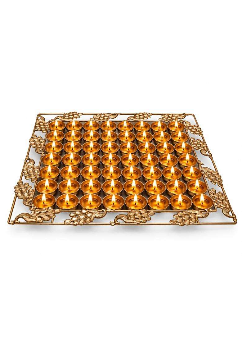 Hashmi Handicraft Gold Special 56 Poojan Pooja Traditional Thali Set 56 Diya Thal for Home Mandir Pooja Thali - Indya