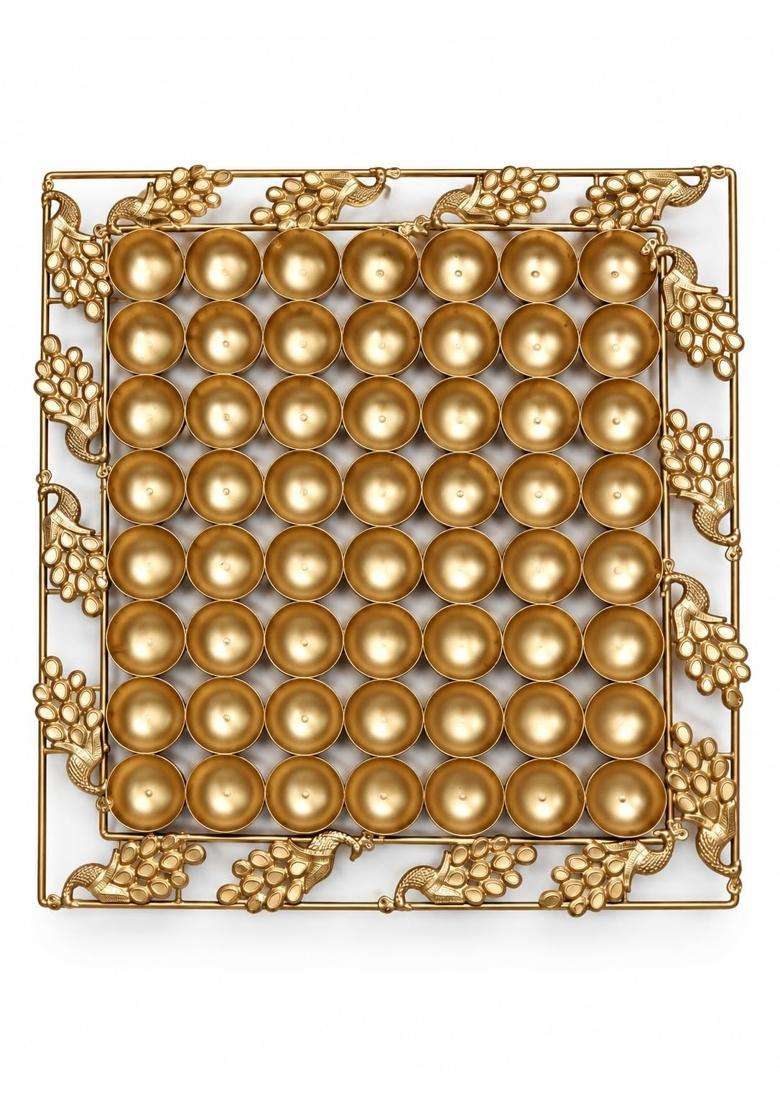 Hashmi Handicraft Gold Special 56 Poojan Pooja Traditional Thali Set 56 Diya Thal for Home Mandir Pooja Thali - Indya