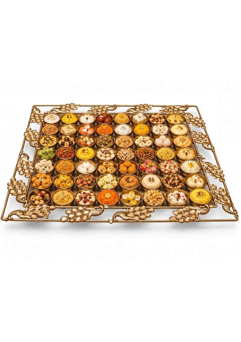 Hashmi Handicraft Gold Special 56 Poojan Pooja Traditional Thali Set 56 Diya Thal for Home Mandir Pooja Thali - Indya