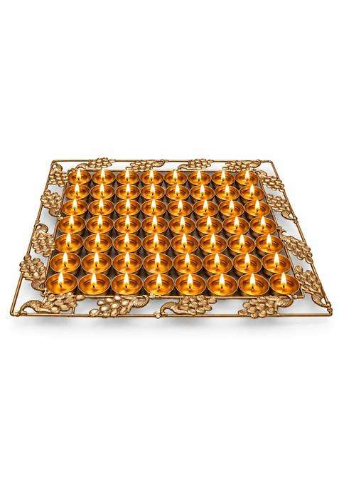 Hashmi Handicraft Gold Special 56 Poojan Pooja Traditional Thali Set 56 Diya Thal for Home Mandir Pooja Thali