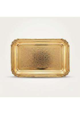 JOBA Gold Brass Tray for Decoration and Serving 1 Pc 11 and Half X 7 and Half Inch