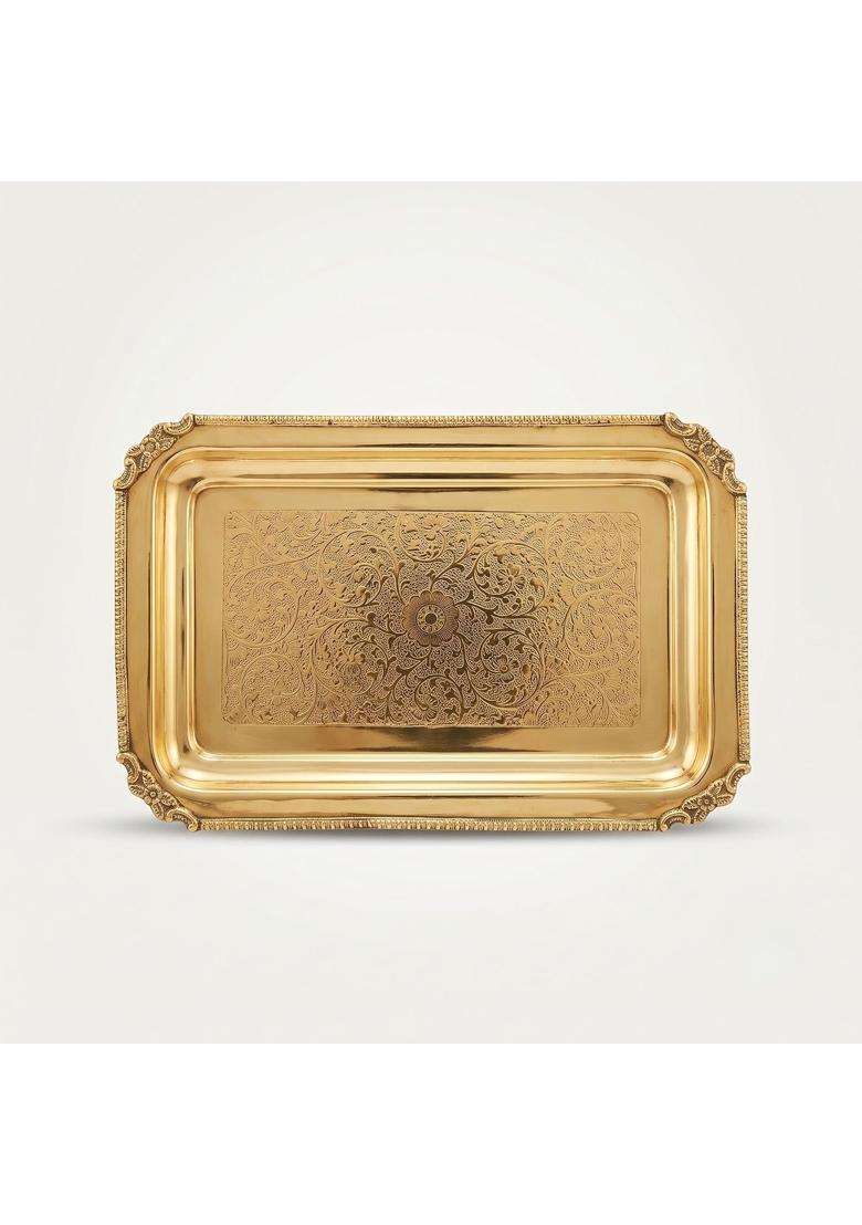 JOBA Gold Brass Tray for Decoration and Serving 1 Pc 11 and Half X 7 and Half Inch - Indya