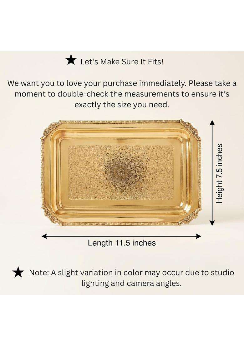 JOBA Gold Brass Tray for Decoration and Serving 1 Pc 11 and Half X 7 and Half Inch - Indya