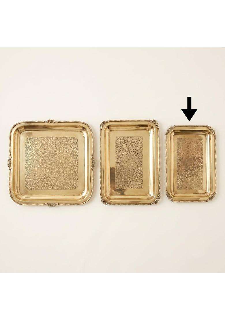 JOBA Gold Brass Tray for Decoration and Serving 1 Pc 11 and Half X 7 and Half Inch - Indya