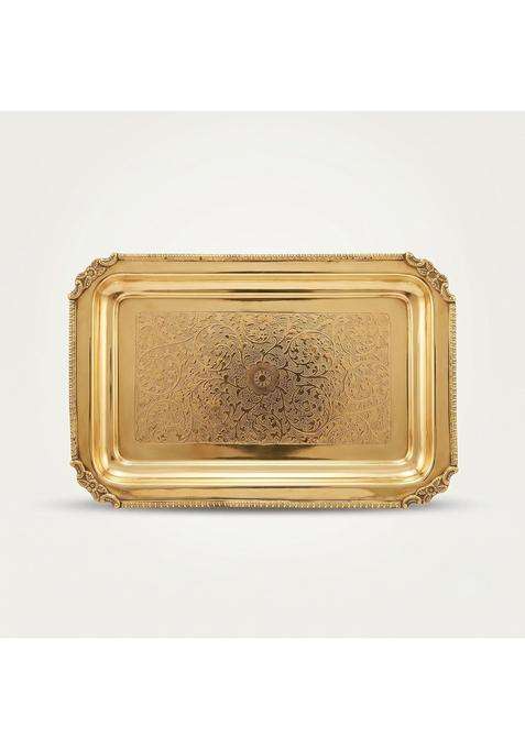 JOBA Gold Brass Tray for Decoration and Serving 1 Pc 11 and Half X 7 and Half Inch