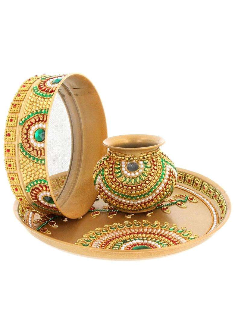 Handicrafts Karwa Chauth Set Karwa Chauth Thali - Indya