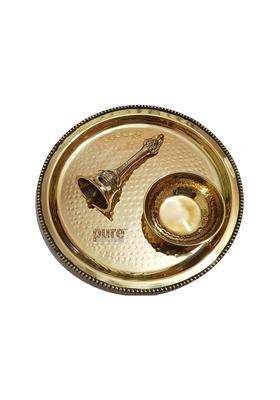 Pure Source India Gold Brass Pooja Thali Set 3 Pcs