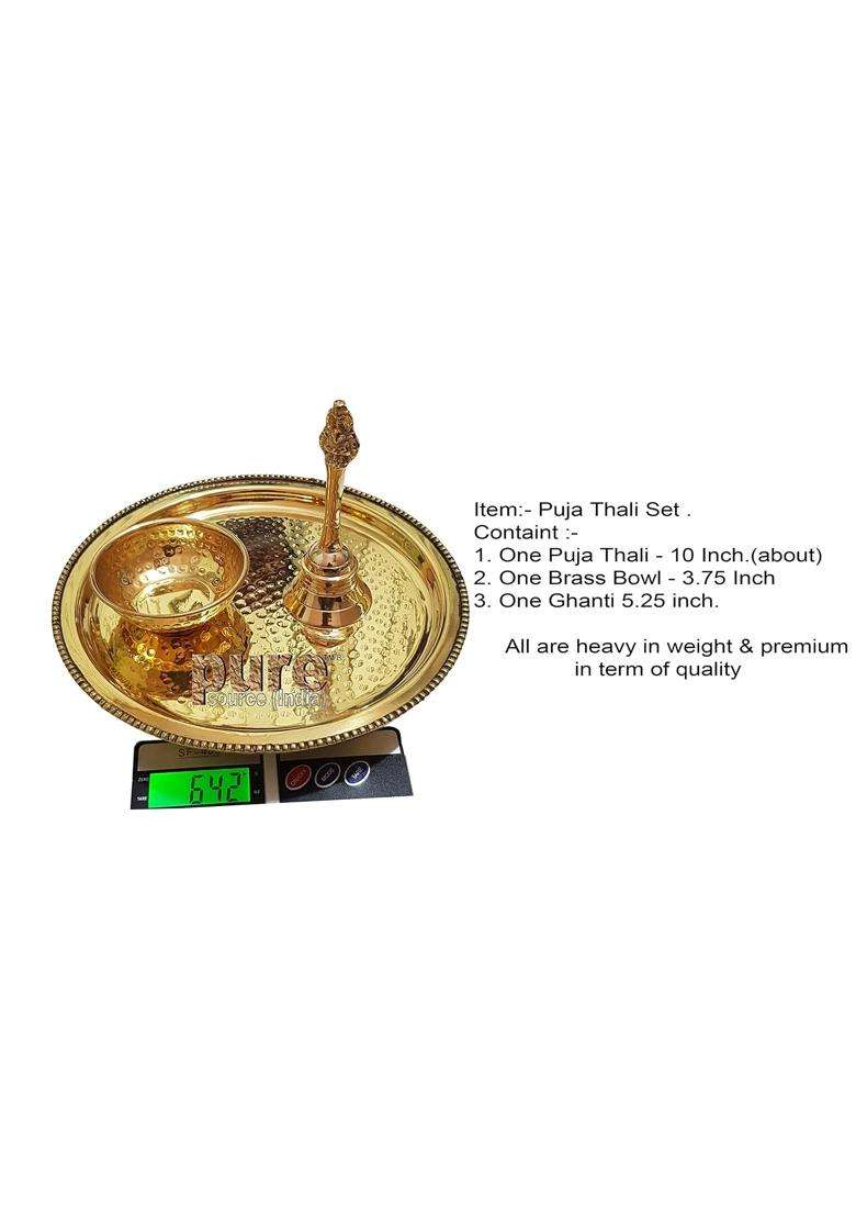 Pure Source India Gold Brass Pooja Thali Set 3 Pcs - Indya