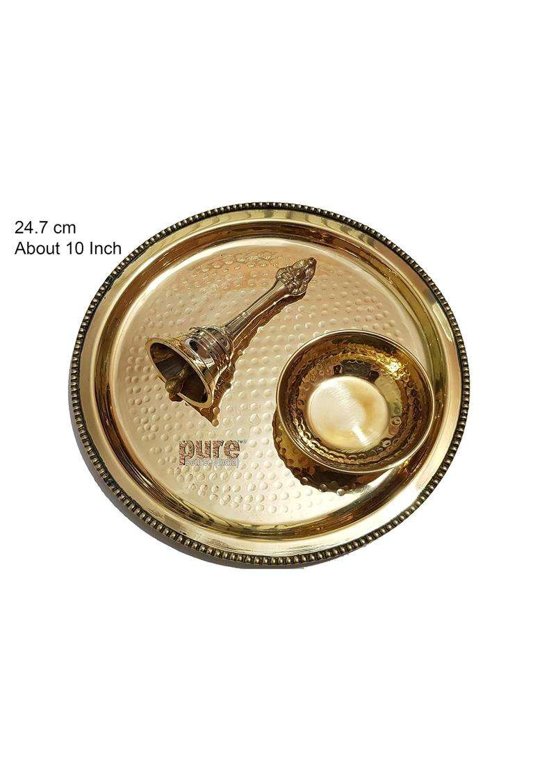 Pure Source India Gold Brass Pooja Thali Set 3 Pcs - Indya