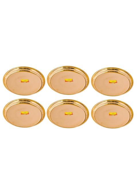 Shiv Shakti Arts Yellow Pure Brass Plane Plate Dinner Plate Pooja Thali Set Serving Food Tableware Diameter