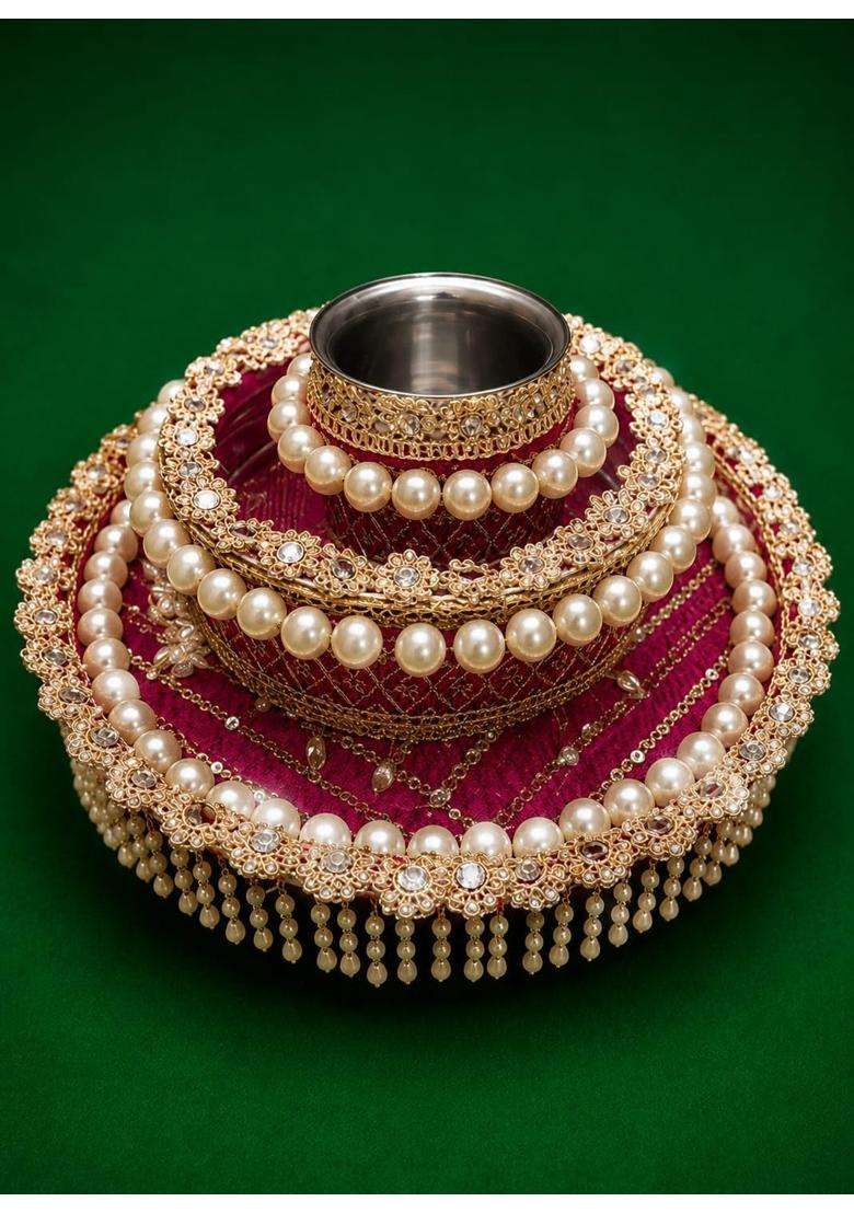 Multicolor Karwa Chauth Special Pooja Thali Set Traditional Indian Thali with Karwa - Indya