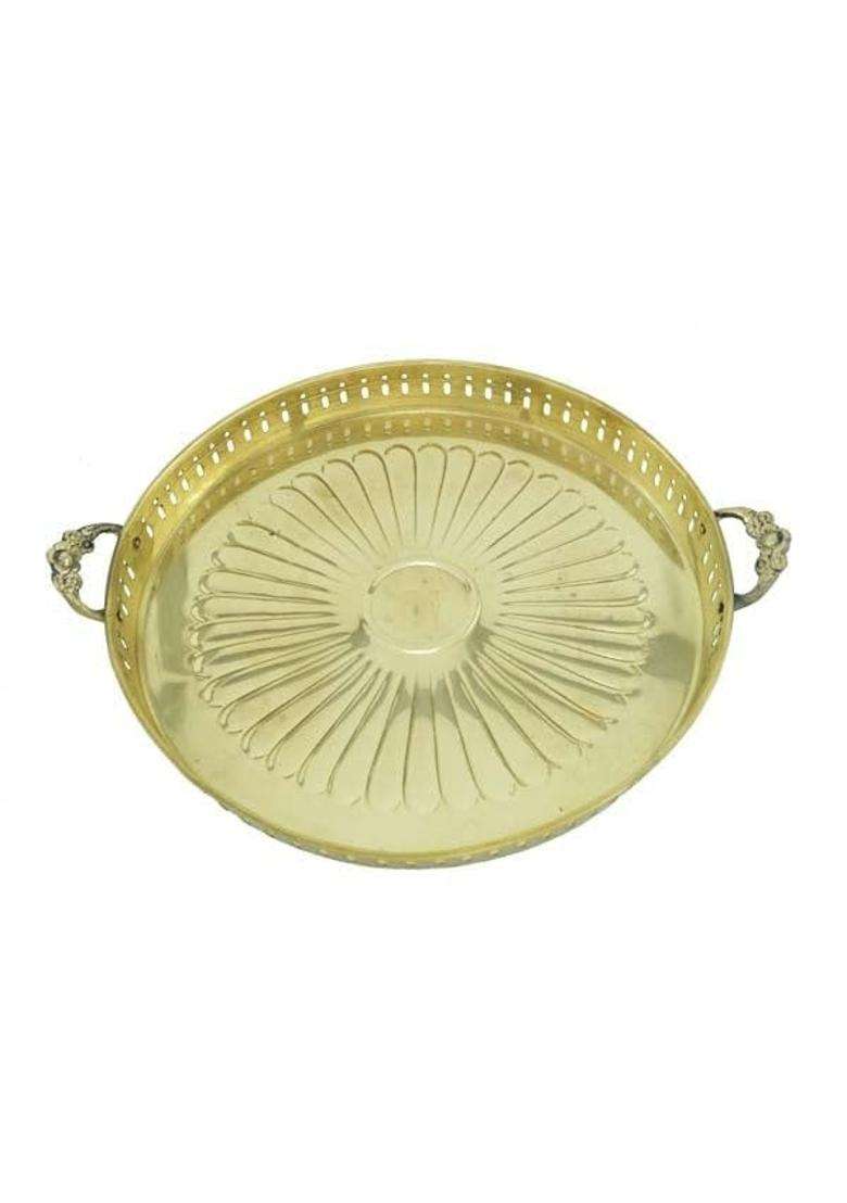 Pure Bronze Parat Bronze Plate Puja Thali with Handle Serving Thali Home Kitchenware - Indya