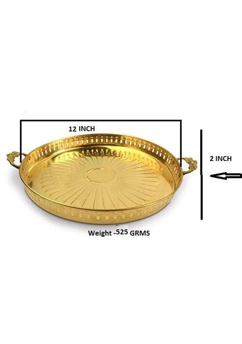 Pure Bronze Parat Bronze Plate Puja Thali with Handle Serving Thali Home Kitchenware - Indya