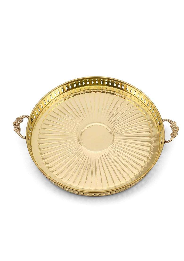 Pure Bronze Parat Bronze Plate Puja Thali with Handle Serving Thali Home Kitchenware - Indya