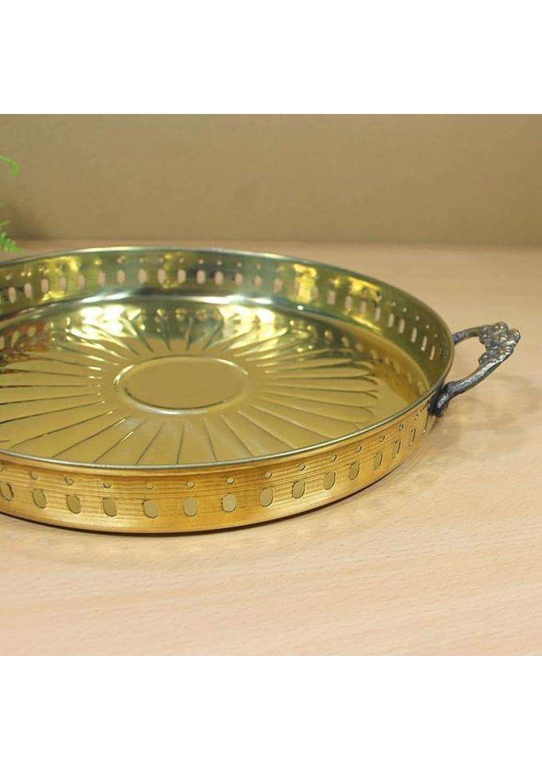 Pure Bronze Parat Bronze Plate Puja Thali with Handle Serving Thali Home Kitchenware - Indya