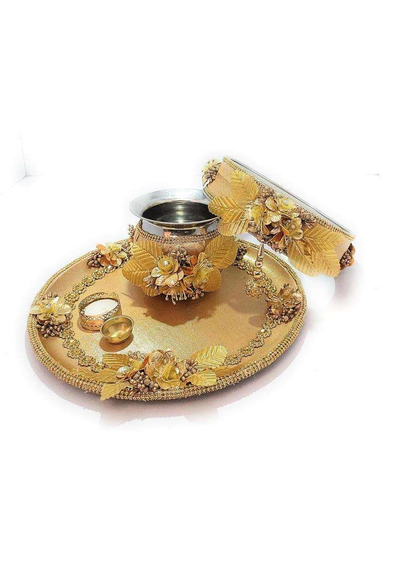 Giftsbouquet Karwachauth Thali Set I Karvachauth I Karwa Chauth I Karva Chauth Puja Stainless Steel Thali Set - Indya
