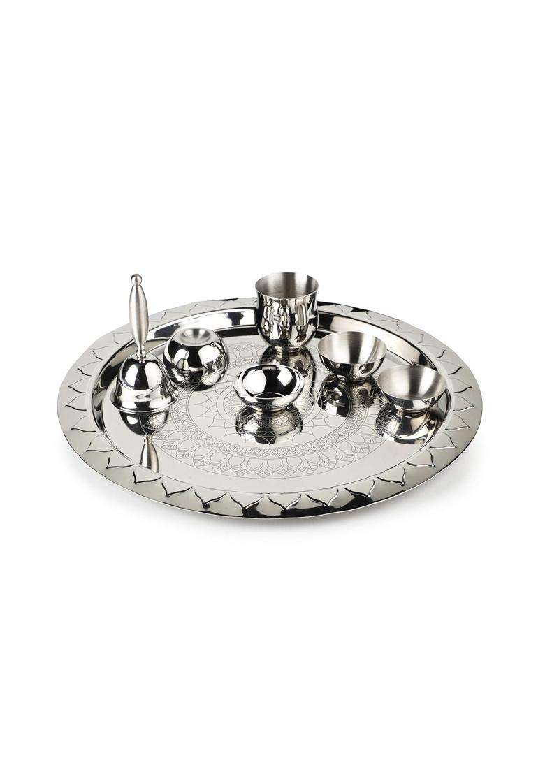 Arttdinox Steel Pooja Thali Set Premium Stainless Steel Puja Thali - Indya