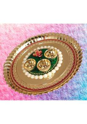 Golden P a Latest Decorative Set Haldi Kumkum Holder Rolli Chawal Box for Rakhi Wedding Festival 8 Inch 15
