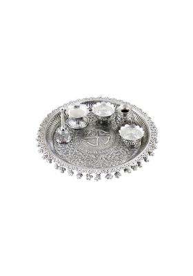 Goldgiftideas Swastik Oxidized Decorative Pooja Thali Set Metal Pooja Thali Set for Home Return Gift
