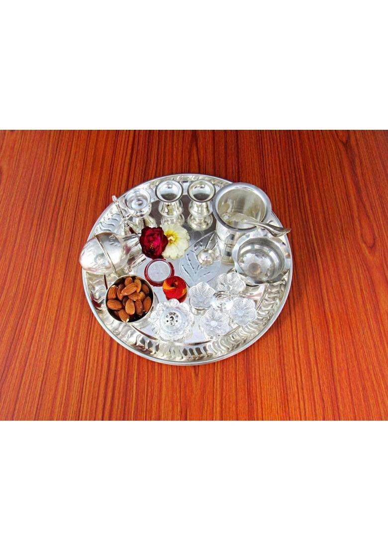 Goldgiftideas 12 Inch Aishwarya Pooja Thali Set Wedding Special Pooja Thali Decorative Diwali Pooja Thali Set - Indya