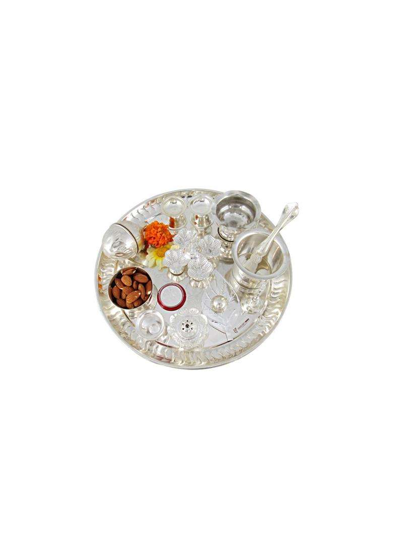 Goldgiftideas 12 Inch Aishwarya Pooja Thali Set Wedding Special Pooja Thali Decorative Diwali Pooja Thali Set - Indya