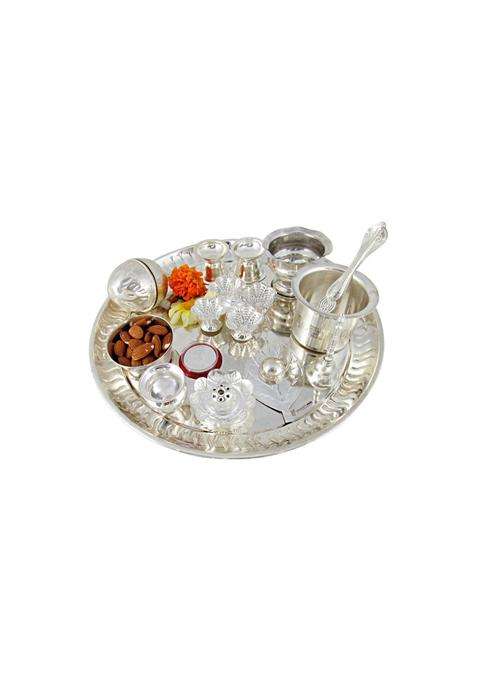 Goldgiftideas 12 Inch Aishwarya Pooja Thali Set Wedding Special Pooja Thali Decorative Diwali Pooja Thali Set