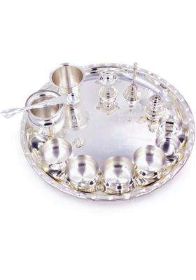 OJAS Silver Plated Pooja Thali Set for Gifting Guest Serving Return Gifting Occasionally Gifting