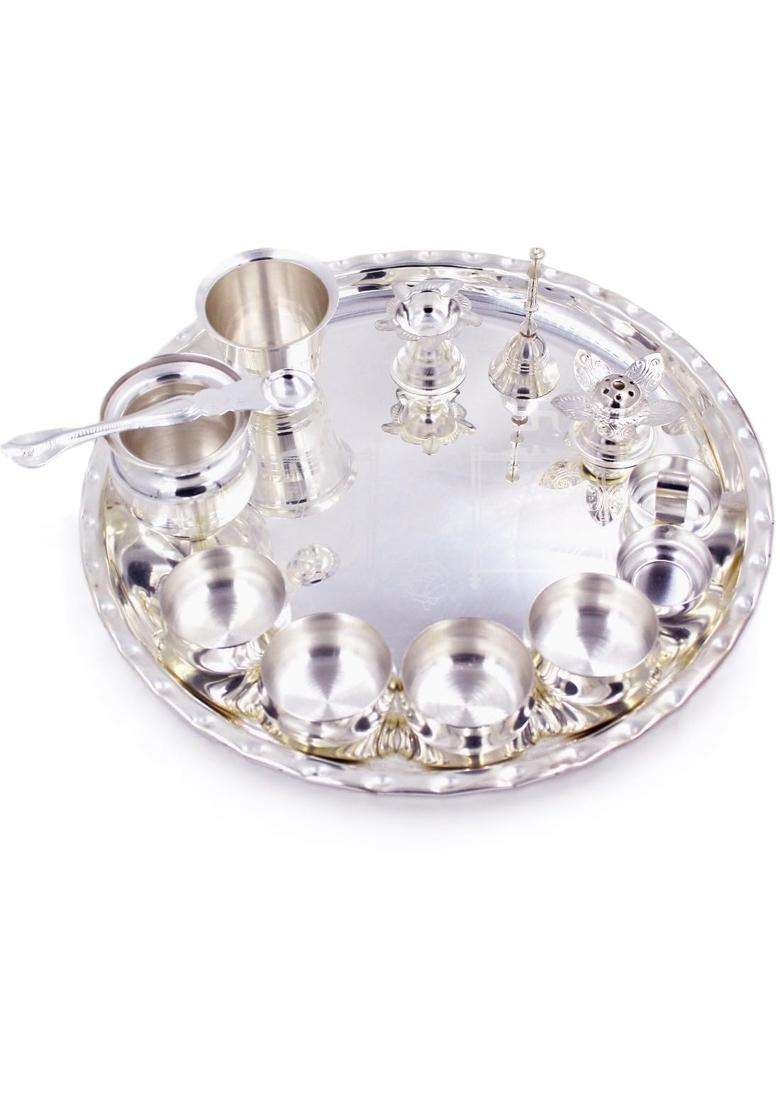 OJAS Silver Plated Pooja Thali Set for Gifting Guest Serving Return Gifting Occasionally Gifting - Indya