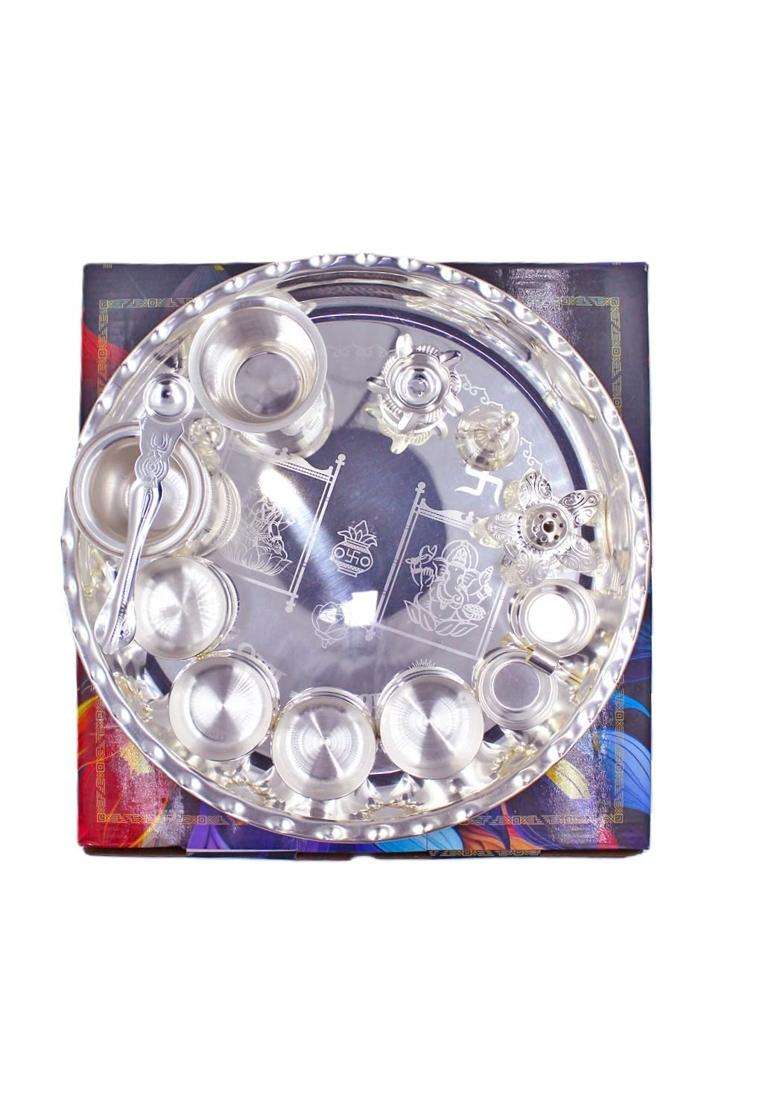 OJAS Silver Plated Pooja Thali Set for Gifting Guest Serving Return Gifting Occasionally Gifting - Indya