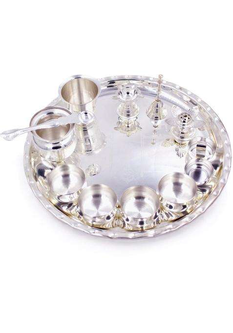 OJAS Silver Plated Pooja Thali Set for Gifting Guest Serving Return Gifting Occasionally Gifting