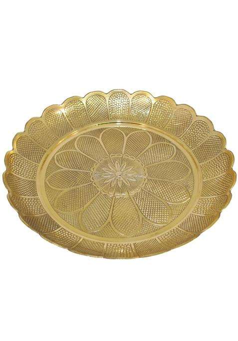 Skywalk Gold Handmade Brass Puja Thali with Flower Emossed Design