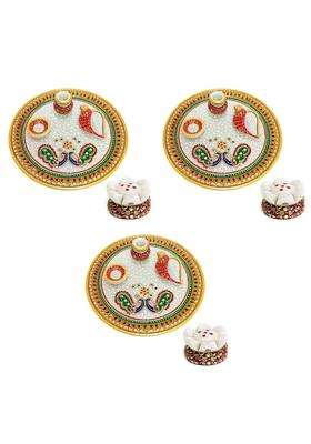 Handicraft Kingdom Plates for Return Gifts for Puja with Rolli Chawal Holder Small Lota Diya and Aarti Book