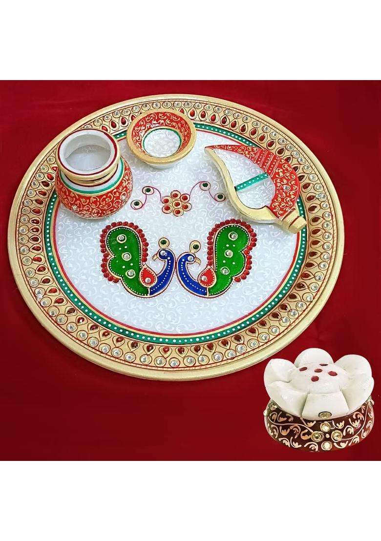 Handicraft Kingdom Plates for Return Gifts for Puja with Rolli Chawal Holder Small Lota Diya and Aarti Book - Indya