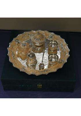 Kalico German Silver Pooja Thali with Box Set of 7