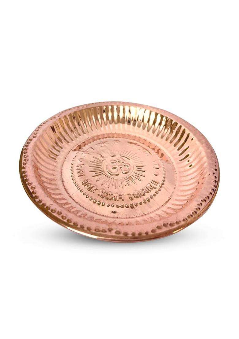 Dokchan Copper Om Plate for Pooja Home Decoration Temple Mandir Aarti Copper Pooja Thali Size 10IN Pack of 6 - Indya