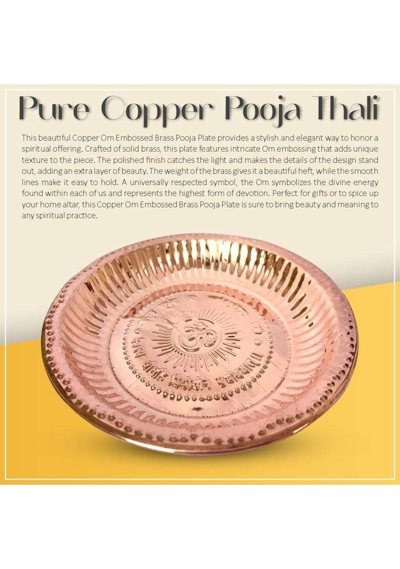 Dokchan Copper Om Plate for Pooja Home Decoration Temple Mandir Aarti Copper Pooja Thali Size 10IN Pack of 6 - Indya