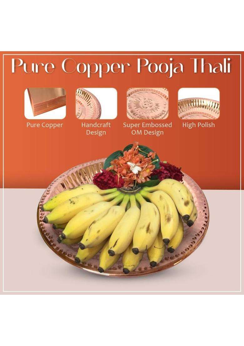 Dokchan Copper Om Plate for Pooja Home Decoration Temple Mandir Aarti Copper Pooja Thali Size 10IN Pack of 6 - Indya