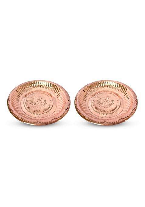 Dokchan Copper Om Plate for Pooja Home Decoration Temple Mandir Aarti Copper Pooja Thali Size 10IN Pack of 6