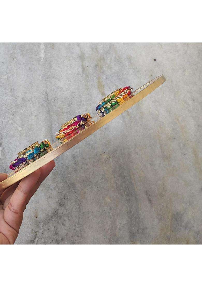 Love and Lather 10 Inch Resin Puja Thali Aart Thali with Real Dried Flowers Diwali Thali Roli Chawal Platter - Indya