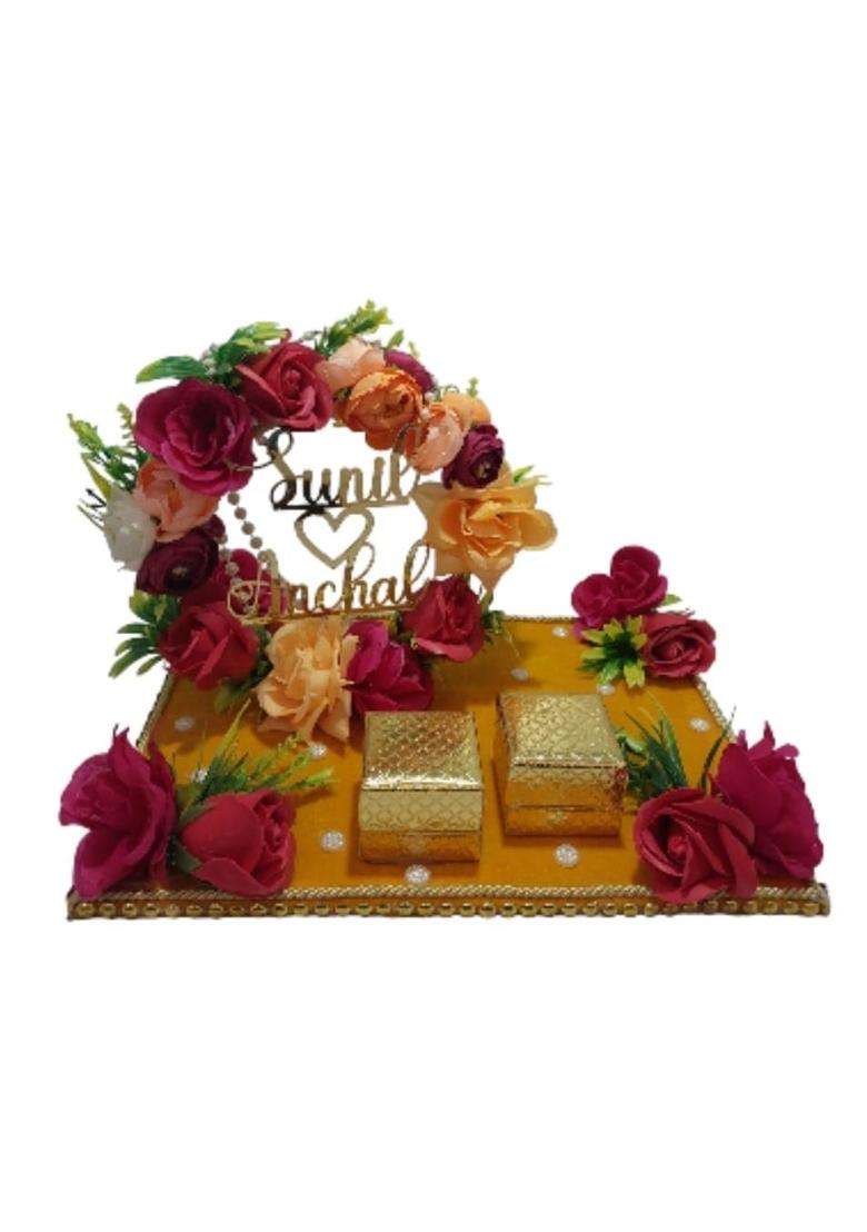 Giftsbouquet Yellow Engagement Ring Platter for Ring Ceremony - Indya